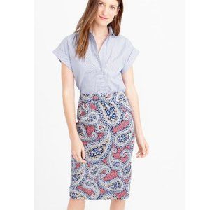 J Crew No 2 Pencil Skirt Blue Pink Paisley